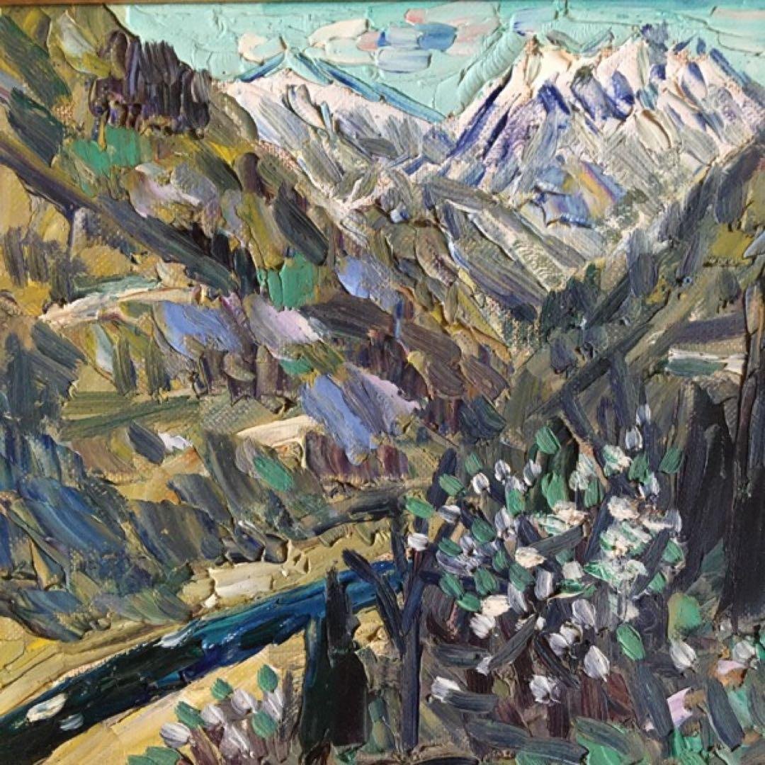 小林和作　油絵　「越中の山の春」　4号　雪解け　額付き　23.10.29ー7
